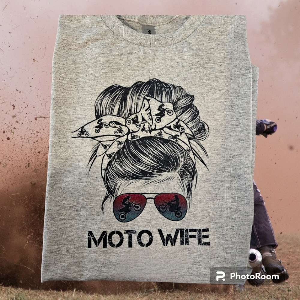 Moto wife shirt motorcross cute popular messy bun